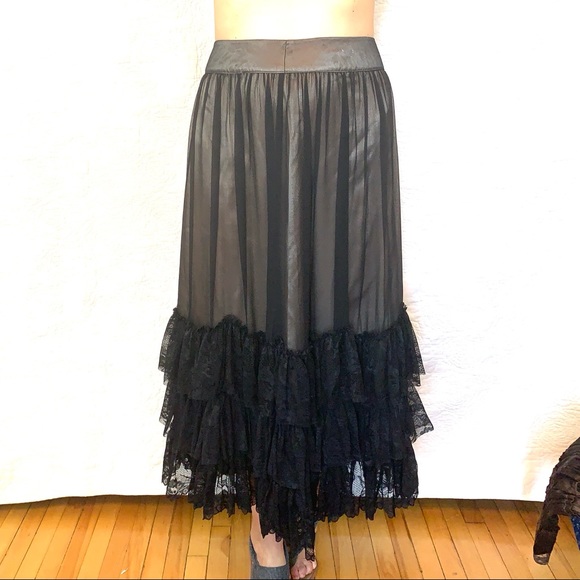 Tristan silk with black lace layers midi skirt - Picture 3 of 9